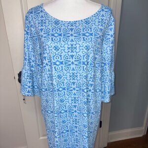 Women's Southern Tide Bell Sleeve UPF Performance Dress Blue White Large